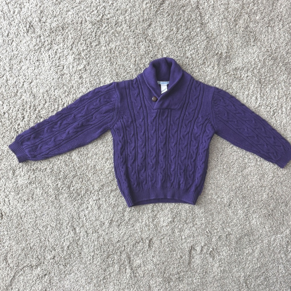 Janie and Jack Kids Purple Cable Knit Shawl Collar Sweater Size 4 Cotton Wool